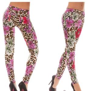 VENUS Pink and Purple Floral Leopard Leggings